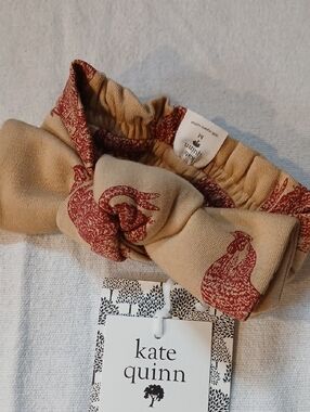 kate quinn Beige Headband with Rust Red Rooster Print
